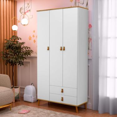 Imagem de Roupeiro Jujuba Elegante Com 3 Portas 2 Gavetas Em Mdf Branco