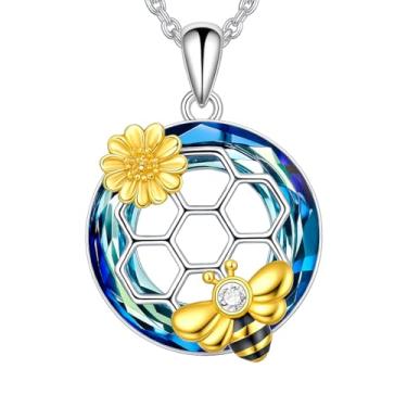 Imagem de SUPAC Colar feminino com pingente de girassol e abelha You Are My Sunshine, joia delicada, presente de aniversário ou Natal, Adjustable, Metal, Sem Pedra Preciosa