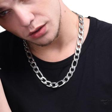 Imagem de Colar masculino Fígaro/Rolo/Marinheiro/elos cubanos, colar grosso, corrente feminina, joia de 35 a 71 cm, 28inch, Aço inoxidável, Sem Pedra Preciosa