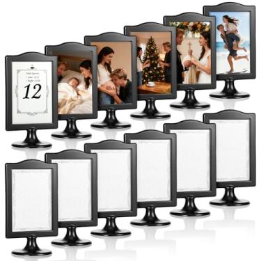 Imagem de IANFAN Pacote com 12 molduras de dupla face, pedestal de plástico de 10 x 15 cm, com inserções e base, moldura de exibição de dois lados para mesa de casamento, menu, decoração de Natal para casa