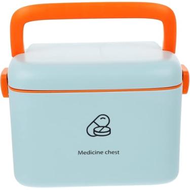 Imagem de Caixa Organizadora de Medicamentos Remédios, Design Moderno Retrô Resistente com Alça Medicine Chest (Azul)
