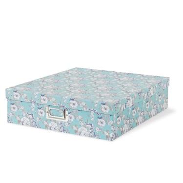 Imagem de Soul & Lane Caixa de armazenamento de fotos com tampa, 35 x 33 x 9 cm, organizador de memória de lembrança floral, armazenamento de papelão para álbuns de fotos, álbuns, obras de arte, artigos de