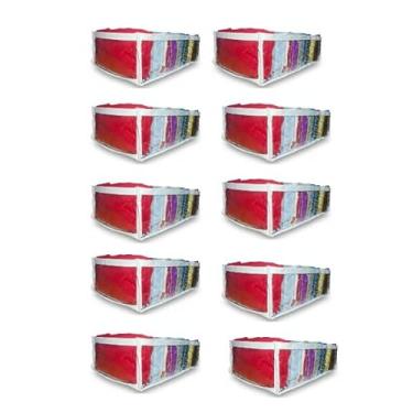 Imagem de Organizador de Gaveta com Divisórias Transparente, PVC, Retangular, 34x18x10 cm, 10 Unidades, para Camisetas, Blusas, Bermudas e Roupas Infantis