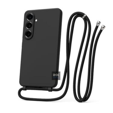 Imagem de Capa Case Capinha Para Samsung Galaxy A36 Silicone Com Cordão Alça De Pescoço Ajustável Veludo Premium (PRETO)