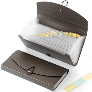 Imagem de Pasta de arquivo expansível tamanho cheque 13 bolsos, organizador de arquivos sanfonado para armazenamento de recibos de cupons, carteira organizadora de documentos comerciais, 25 x 14 cm