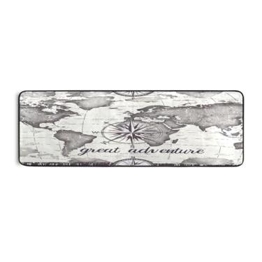 Imagem de Qilmy Tapete retrô com mapa do mundo 183 x 61 cm, antiderrapante, antifadiga, confortável, tapetes longos, para quarto, sala de estar, banheiro, corredores, entrywa452