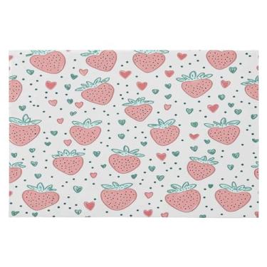 Imagem de CEBUGI Tapete de área 60 x 90 cm, macio, lavável, antiderrapante, com suporte de borracha, padrão de morango, para sala de estar, quarto, decoração de casa