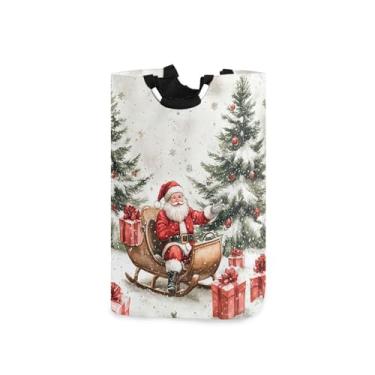 Imagem de CEBUGI Cesto de lavanderia em aquarela, Papai Noel, cesto de roupa suja dobrável para roupas, quarto, banheiro, dormitório