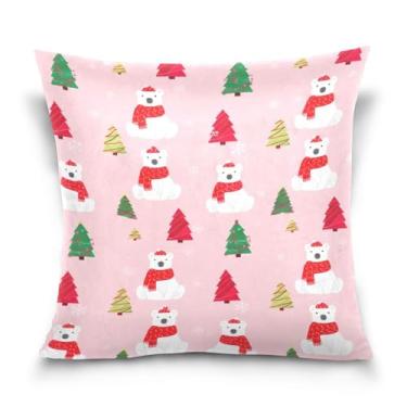 Imagem de Wassud Capa de almofada decorativa de árvore de Natal com ursos 40,6 x 40,6 cm para sofá, casa, casa de fazenda, decoração de quarto