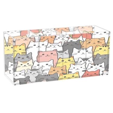 Imagem de Qilmy Porta-canetas de acrílico com desenho animado fofo e colorido, 3 compartimentos, porta-lápis transparente para mesa, organizador de pincéis de maquiagem, copo organizador de lápis para