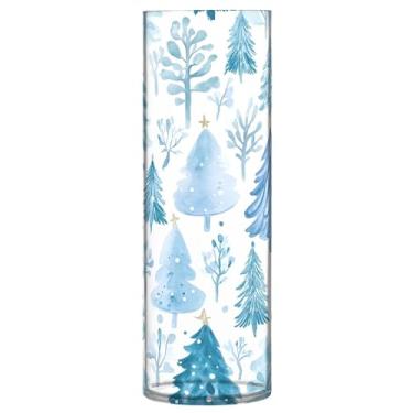 Imagem de CEBUGI Lindo vaso de flores de árvore de Natal 10 x 30 cm, vaso cilíndrico para flores, vaso transparente inquebrável para decoração de casa de festa de casamento
