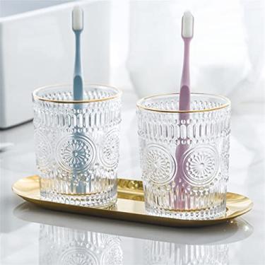 Imagem de Prateleira de armazenamento de mesa modelos para casais conjunto de copos de enxaguante bucal duplo suporte de lavatório cilindro de escovação copo balanço