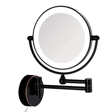 Imagem de Espelho de maquiagem montado na parede 20 cm, espelho de maquiagem redondo com luz, perfeito para penteadeira de quarto ou banheiro