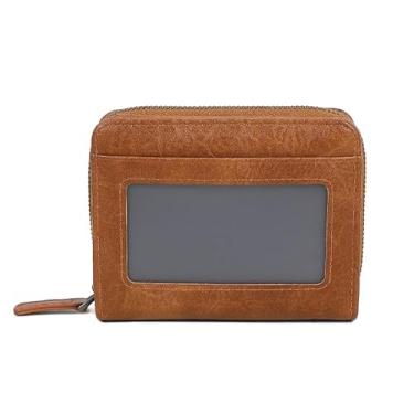 Imagem de Carteira fina feminina pequena de couro com porta-cartão de crédito minimalista com bolso frontal com porta-moedas e bolsas, Marrom, Minimalismo