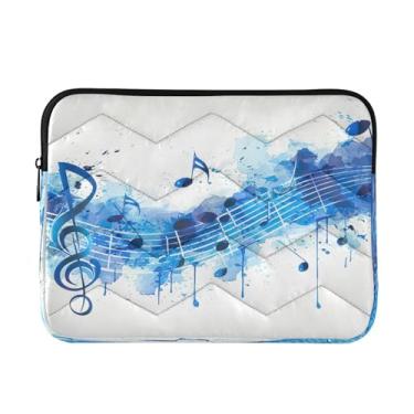 Imagem de Kigai Bolsa para laptop, tinta azul, símbolos musicais, macia e resistente a impactos, capa para laptop, bolsa protetora para notebook de 13 a 14 polegadas