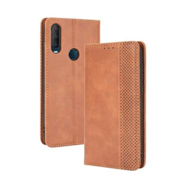 Imagem de Capa flip de couro para Vodafone Smart V11,Flip magnético retro,Caso de telefone de couro PU,Design de carteira com 3 slots de cartão e 1 clipe de dinheiro -Brown