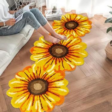Imagem de Lacomfy Tapete de banheiro margarida floral 6 x 1,5 m girassol crianças meninas mãe quarto tapete, tapete de pia para chão de cozinha, capacho em forma de flor amarela sofá almofada almofada para casa