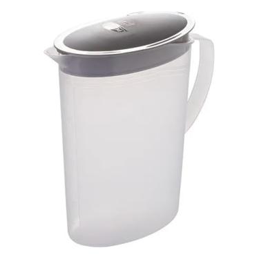 Imagem de Jarra Oval 2L com Tampa Articulável, Plástico Livre de BPA, Transparente, para Água e Suco, Porta Geladeira, Gargalo Largo para Fácil Limpeza, 21x10x24,4 cm