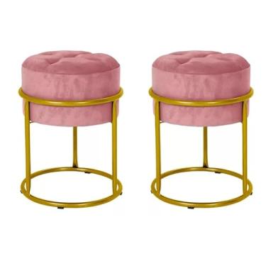 Imagem de Puff Banqueta Redondo Ferro Banco Poltrona Sala Escritorio Penteadeira Decoração puff redondo para Sala, Quarto ou Escritório, Conjunto Decorativo Moderno(Rosa)