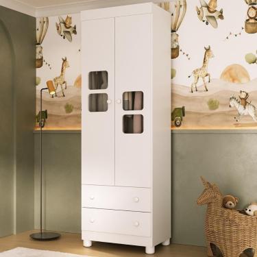 Imagem de Guarda-roupa Infantil 62cm 2 Portas Com Vidro E 2 Gavetas Sol Multimóveis MP4418 Branco