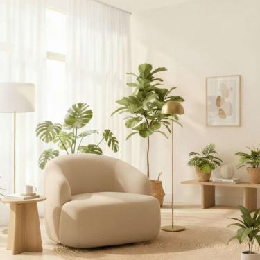 Imagem de Poltrona Orgânica Luxo Recepção Lótus Linho Cor Bege