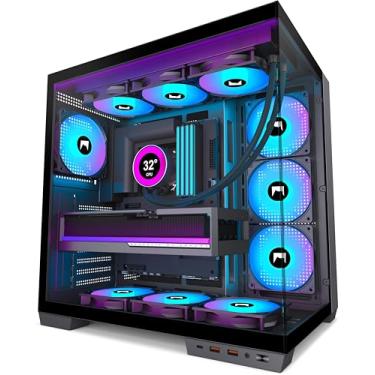 Imagem de HYXN Capa para PC H1 HYXN ATX - pré-instalada com 7 ventiladores PWM ARGB - Capa para jogos de PC de torre média de cavidade dupla - com Tipo-C - pode conter dissipadores de calor de até 2 x 360 mm
