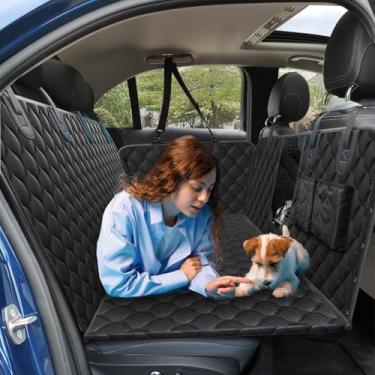 Imagem de PETICON Extensor de banco traseiro para cães, capa de assento de carro de cachorro com fundo rígido para banco traseiro, rede impermeável para cães com janela de malha, cama de viagem grande para