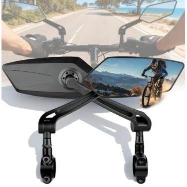 Imagem de Espelho de bicicleta, espelhos de bicicleta para guidão, lente de vidro HD resistente a arranhões, espelhos retrovisores de bicicleta rotativos e dobráveis de 360°, espelho retrovisor de bicicleta