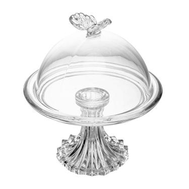 Imagem de Prato Para Doce Com Pé E Tampa Butterfly Cristal Wolff 15x15x18cm