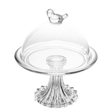 Imagem de Prato Para Doce Com Pé E Tampa Cristal Pássaro Bird 15x18cm Wolff
