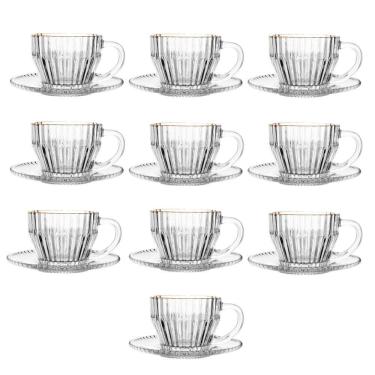 Imagem de Jogo 10 Xícara De Chá Cristal Transparente Com Fio De Ouro Império 220ml Wolff