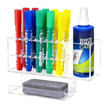 Imagem de Goklmn Suporte de caneta de acrílico apagável a seco, suporte de caneta de acrílico com 10 compartimentos para escritório, casa, escola, sala de aula, borracha e limpador não incluídos