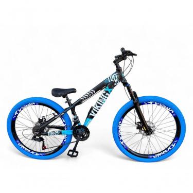 Imagem de Bicicleta Aro 26 Vikingx Tuff Freeride 21v Aro Vmaxx Freio A Disco Garfo Suspensão Pneu Flame preto-Azul X25