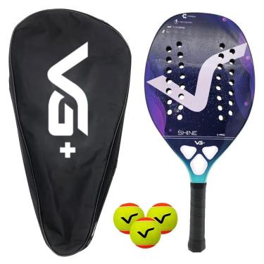 Imagem de Kit Com Raquete De Beach Tennis Shine 12 K Carbon Com 3 Bolas E Bolsa De Vg Plus