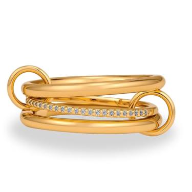 Imagem de Generic Anéis De Ouro Para Mulheres, Anel Prata Oura Ansiedade, Polegar Empilhável, Zircônia Cúbica, Aço Inoxidável (Ouro) 8