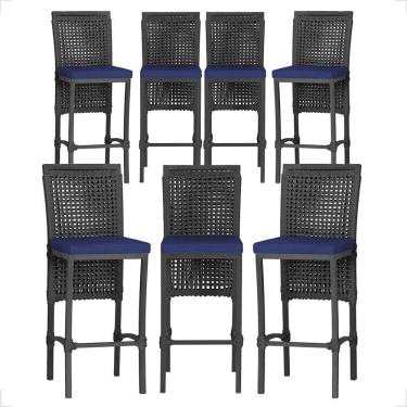 Imagem de 7 Banquetas Em Alumínio Roma Preta Corda Náutica Tecido 10 Preto