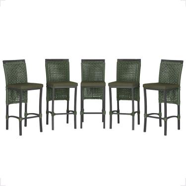 Imagem de 5 Banqueta Em Alumínio Roma Preta Corda Náutica Tecido 13 Verde