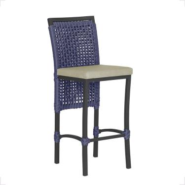 Imagem de Banqueta Em Alumínio Roma Preta Corda Náutica Tecido 7 Azul