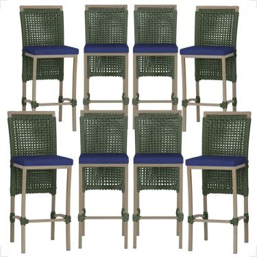 Imagem de 8 Banqueta Em Alumínio Roma Fendi Corda Náutica Tecido 10 Verde Unico