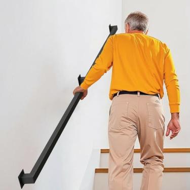 Imagem de Corrimão de escada de 1,8 m interno, corrimão de escada de metal preto, capacidade de carga de 226 kg, corrimão de ferro industrial montado na parede, para escadas, casa, loft, varanda, deck
