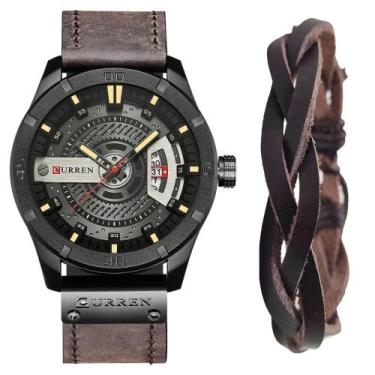 Imagem de Relógio Masculino Original Curren Luxo + Pulseira Trançada