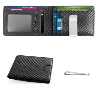 Imagem de TOPFORGES Carteira masculina RFID com clipe para dinheiro (removível), carteira masculina fina de fibra de carbono, bolso frontal, porta-cartões minimalista, serve para 11 cartões e janela de