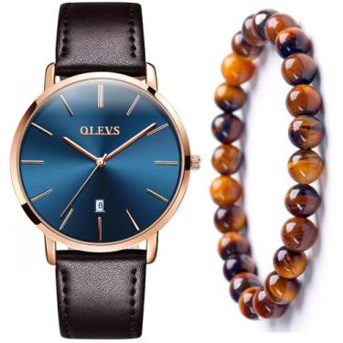 Imagem de Relógio Masculino Social Dourado Olevs Pulseira Marrom