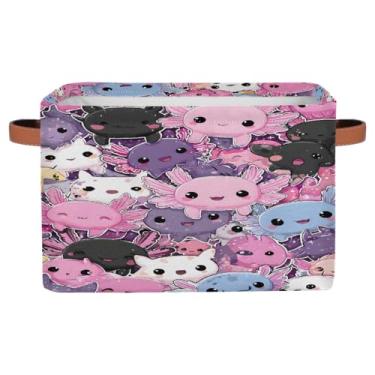 Imagem de Cesto de armazenamento pequeno com alças de brinquedo de salamandra de desenho animado fofo cesto organizador de cubo de tecido dobrável para berçário, sala de estar, quarto, prateleiras, roupas