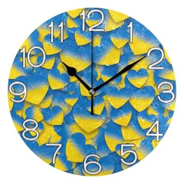 Imagem de Relógio de parede analógico decorativo escritório cozinha relógio estético silencioso sem tique-taque, decoração de parede de meados do século sala de estar azul amarelo corações gradientes, 25 cm