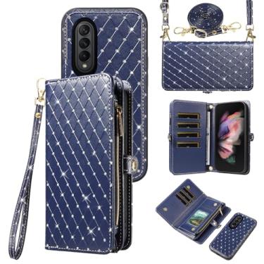 Imagem de Capa de celular para Samsung Galaxy Z Fold 3 5G 2021 com zíper carteira destacável com alça transversal alça flip glitter compartimento para cartão ZFold3 Z3 Fold3 3Z ZFold35G mulheres homens meninas