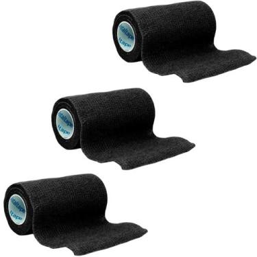 Imagem de Faixa Elastica Autoaderente Preta Cohesive 10cm x 4,5m - 3 Unidades - 