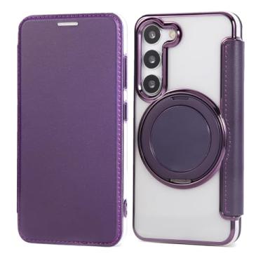 Imagem de Capa carteira para Samsung Galaxy S23 com 3 compartimentos para cartão, bloqueio RFID, suporte de anel giratório de 360° e compatibilidade magnética, capa traseira transparente à prova de choque