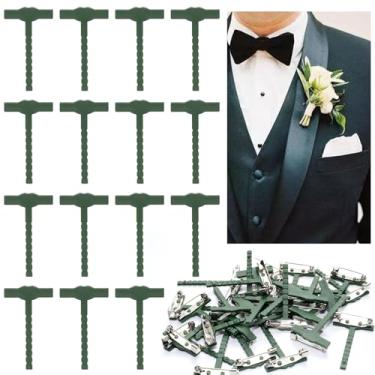 Imagem de 30 alfinetes de flor na lapela, grampos de plástico de 4,8 x 2,5 cm, clipes de segurança, alfinetes de lapela em forma de T para corsages, conjunto de alfinetes florais de casamento para buquê