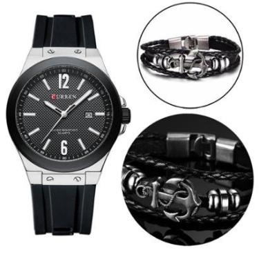 Imagem de Kit Relógio Masculino Original Curren Aço Inox + Bracelete-Masculino